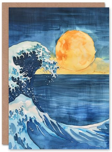 Artery8 Greeting Card The Great Wave Sunrise Seascape Watercolour Blank For Him Or Her Art Birthday Card