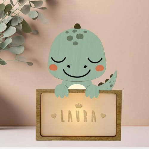 WONDEE Personalisierte Geschenke Baby, Nachtlicht Baby Dinosaurier, Geschenke zur Geburt, Taufgeschenke für Mädchen und Jungen Personalisierte - Nachttischlampe kinder, baby geschenk personalisiert
