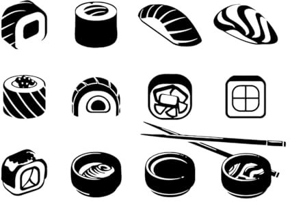 Sushi Vinyl Wandtattoo Bar Japanische Asiatische Küche Sushi Restaurant Wandaufkleber Fensterdekor Wandbild Abnehmbare Kunst Aufkleber-S-29x42cm-Black