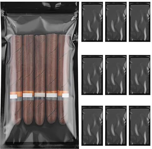 Linkidea Zigarren-Humidorbeutel mit Druckverschluss, 24,9 x 13 cm, tragbare Humidorbeutel für Zigarren, wiederverwendbar, Reise-Zigarren-Aufbewahrungszubehör, Schwarz, 10 Stück