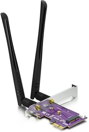 M.2 A+E Key to PCIe X1 WiFi Bluetooth Adapter for M.2 WiFi 4/5/6/6e TPU Module, with 5-dBi SMA Antenna Kits