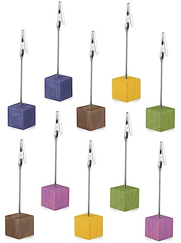 HAPINARY 10stücke Bunte Memo-clips Mit Stabilem Holzwürfel-basis Praktische Schreibtisch-fotohalter Multipurpose Notizzettelclips Für Büro Zuhause Und Schule