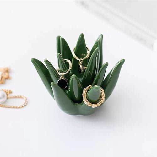Mausouca Ceramic Jewelry Tray,Decorative Trinket Dish,Ring Holder Dish Cute Jewelry Plate Bowl for Key Rings Earrings Necklace Watch,Birthday Valentine’s Day Gift for Women (Green aloe vera)