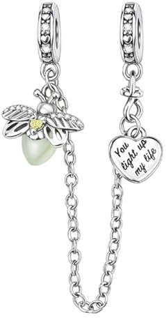 Annmors 925 Sterling Silber Bead Charms für Europäische Armbänder und Halskette Firefly Safety Chain Perlen mit 5A Zirkonia,Weihnachten,Valentinstag,Muttertag,Geschenkanhänger für Frauen und Mädchen