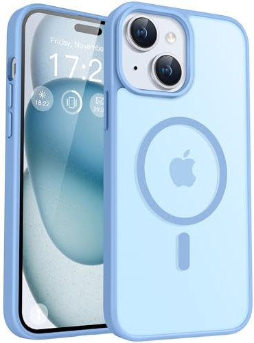 PuyaTeya für iPhone 15 Hülle, mit Magnetisch, Militärschutz Transluzent matt stoßfest Anti-Kratzen/Anti-Fingerprint/Anti-Glatte Handyhülle für iPhone 15 (Far Peak Blue)