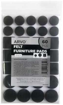 ARVO Felt Furniture Pads - 60 Pcs Furniture Pads Floor Protectors, Felt Pads for Furniture Feet, Non-Slip Anti-Scratch for Hardwood Floors, Chair Legs - Black