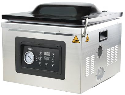 Vesta Precision Máquina Envasadora de Alimentos Profesional C20 para Uso Industrial | Envasadora al Vacío de Cámara 42,7x45,2x17,5cm con Barra de Doble Hilo de Sellado 41cm | Bomba de Aceite 20 m³/h