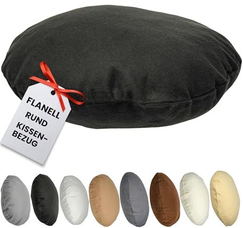 Qooltex Flanell Kissenbezug Rund 45cm Ø Durchmesser Schwarz Reißverschluss Bodenkissen Sitzkissen Rundkissen 100% Baumwolle Kissenhülle Bettkissen Sofakissen