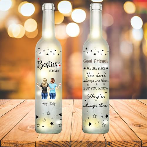 Wasetell Personalized Sister Portrait Bottle Lamp Custom Best Friend Bottle LED Night Light Bestie Forever Table Lamp Good Friend are Like Stars Bottle Light Friendship Bottle Gifts for Birthday