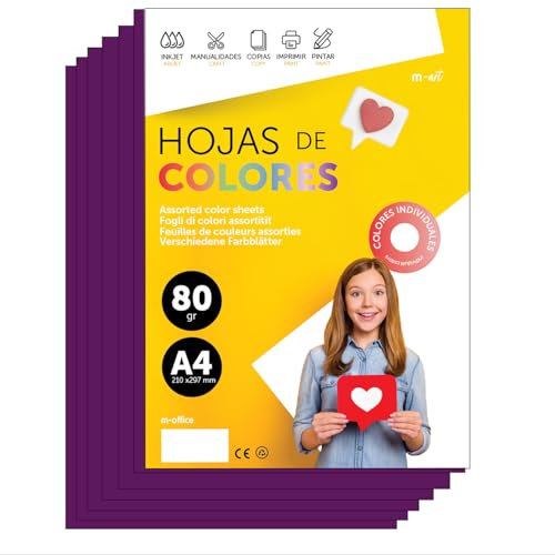 Buntes Papier A4 80g für Drucker & Basteln, Farbige Blätter für Kinder, Kreativprojekte, Karten & Schule M-office (250 Blatt, Violett)