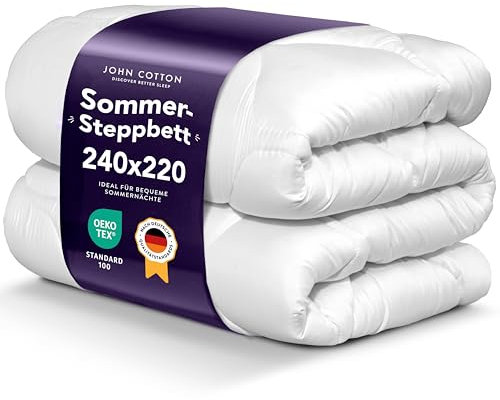 John Cotton Bettdecke 240x220 - Elegant & Leichte Decke für Sommer | Weiche & Atmungsaktive Allergiker Oberbett | Oeko-Test Zertifiziert Steppdecke | Bettdecken 220x240 | Schlafdecke