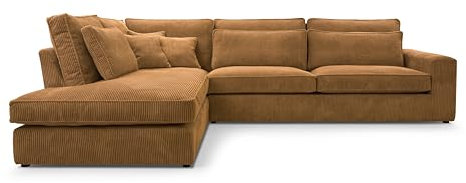 X-Group4th Ecksofa Cobra,Stoff-Lincoln,Modernes Ecksofa Mit Kissen Wellenfederung Rückseite Bezogen Für Wohnzimmer Freistehend Arrangement Links-Layout 89x314x224cm,Gold