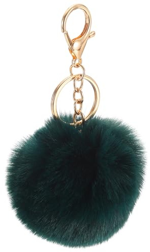 QUARKZMAN Pom Pom Porte-Clés 8cm Boule de Fausse Fourrure Vert Foncé | de Lapin, Boule de Pluche Douce et Mignonne, pour Sac à Main Femme Sac à Dos Pendentif Charm