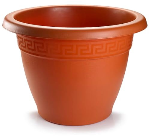 Tradineur - Pot rond en terre cuite, en plastique, convient pour l'extérieur et l'intérieur de la maison, diamètre 40 cm, marron