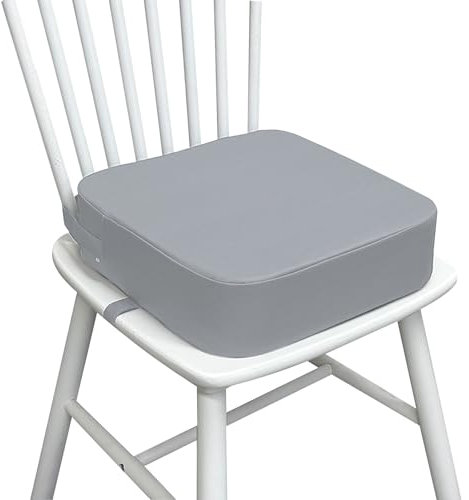 LEKEFETO SitzerhöHung Stuhl Kind für Esstisch, Zerlegbar Tragbare Kindersitzkissen PU-Leder, SitzerhöHung Sitzkissen Kinder mit Sicherheitsschnalle, KindersitzerhöHung für Esstisch (Hellgrau)