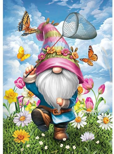 NAIMOER Diamond Painting Gnome Erwachsene, 5D Diamant Painting Zwerg Bilder Anfänger, Full Strass Stickerei Diamond Kunst Blume für Home Wand Décor 30x40cm