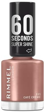 Rimmel 60 Seconds Super Shine Nail Polish, 111 Café Crème, Quick-Dry Nail Polish, Ultra-Shiny Finish, Easy to Apply, Vibrant Colour, Long-Wearing, Clean and Improved Formula, Vegan, 8ml