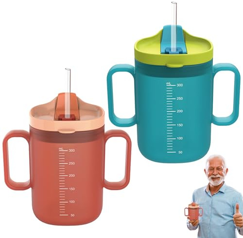 BDHYYM 2 Stück Auslaufsicherer Trinkbecher 300ml, Schnabeltasse Senioren