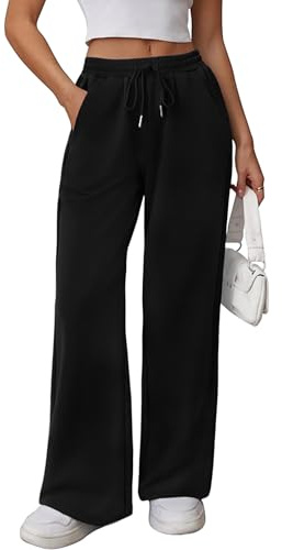 Litherday Jogging Femme en Coton Coupe Large Pantalon de Sport à Taille Élastique pour Running, Fitness et Entraînement Noir XL