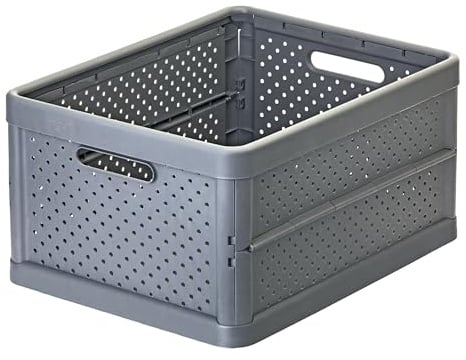 DEVESA Caja Plegable de Plástico Resistente, Caja Organizadora Apilable con Diseño Ventilado y Anti-Humedad para Hogar, Armario, Coche y Camping (Negro, Grande (32L))