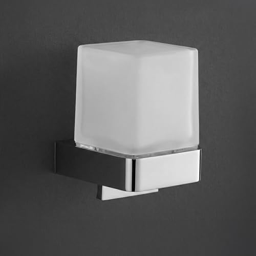 Bürstenking Seifenspender mit Kristallglas satiniert rund oder eckig für Flüssigseifen Chrom – 150 ml Einhandbedienung Flüssigseifenspender Wandmontage inkl. Dübel & Schrauben (Chrom, Eckig)