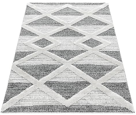 KADIMA DESIGN 3D-Teppich Hoch-Tief-Effekt Geometrisches Muster Weich Flauschig Waschbar Strapazierfähig Grau 60x110 cm Wohnzimmer Schlafzimmer Fußbodenheizung geeignet Gekettelt Oeko-TEX | GENF