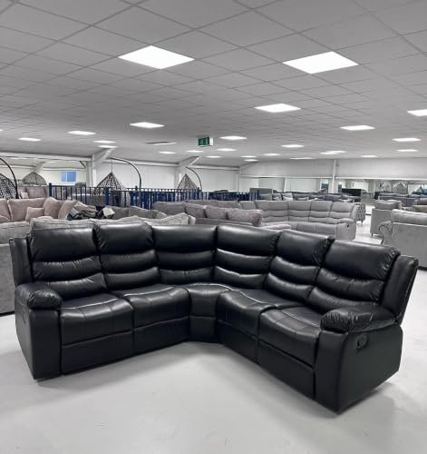 SOFA HUB Leather Corner Sofa Recliner, L-Shaped Sectional Couch, Tufted Style, 5-Seater, Manual Recliner, Living Room Furniture (Black)