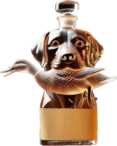 Carafe à whisky avec motif de chien de chasse, verres gravés 3D – Carafe à whisky de chasse en cadeau pour les hommes et les pères, bouteille de vin amusante avec motif animalier et décoration pour le