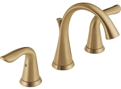 Delta Lahara Brushed Gold Bathroom Faucet 3 Hole, 8 Inch Widespread Bathroom Sink Faucet for Vanity, Metal Push-Pop Drain Assembly, Champagne Bronze 3538-CZMPU-DST