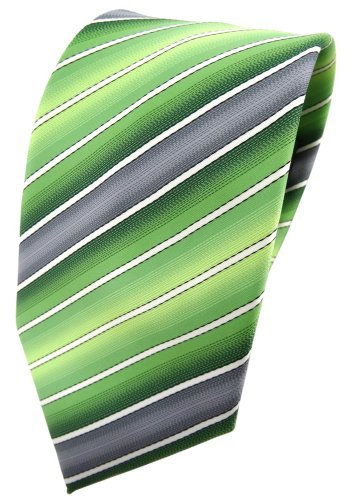 TigerTie Designer Krawatte in grün hellgrün grau creme gestreift