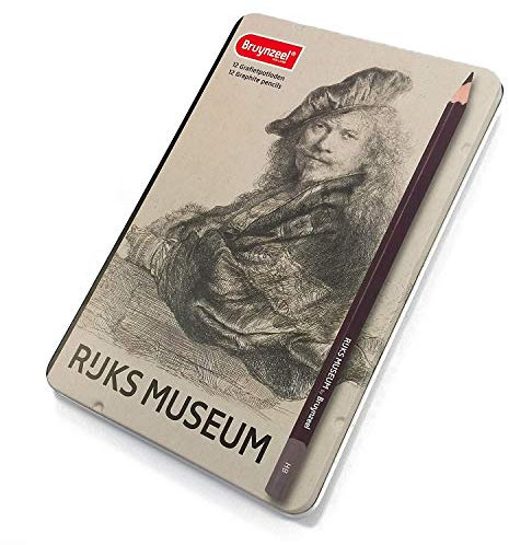 12 hochwertige Graphit-Bleistifte, Rijks Museum Edition, von Bruynzeel, 2H – 9B, Rembrandt Selbstportrait
