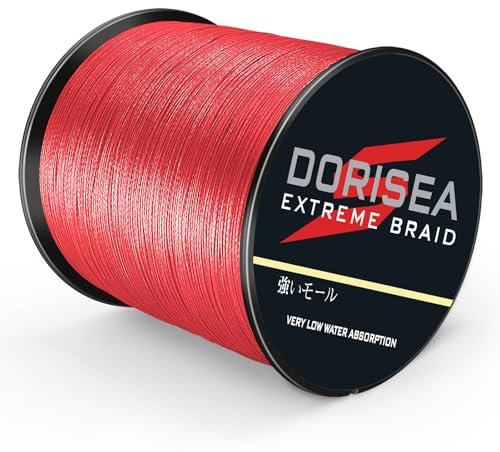 DORISEA Extreme Braid geflochtene Angelschnur, 100 % PE, 300 m, 2,7–136 kg getestet, Rot, 4,5 kg/0,14 mm
