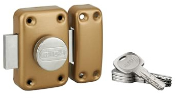 THIRARD - Verrou à Bouton Transit 2 - Cylindre Laiton 45 mm - Ø 23 mm - 4 Clés Plates Réversibles - Sécurité Porte d'Entrée - Coffre 90 x 60 mm - Époxy Or