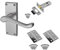 Golden Grace Victorian Scroll Door Handles Latch in Satin Brushed Chrome with Hinges & Latches Pack, 1 Set - 120mm x 40mm Backplate