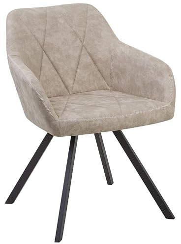 Lot 2 Chaises Rétro en Tissu Beige sur Pieds Noirs en Métal Idéales pour Salon ou Salle à Manger au Style Vintage ou Scandinave Beliani