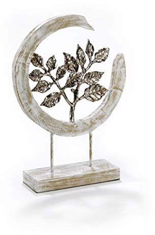 Moritz Skulptur Silver Leafs - Moderne Dekoration aus Mango-Holz und silbernen Aluminium Blättern - schöne Geschenkidee ergänzt eine Natur Deko hervorragend