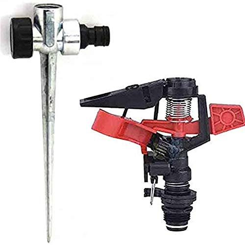 Suinga ASPERSOR DE RIEGO agricola ANGULO AJUSTABLE 1/2. Alcance 8-13 m. Incluye PINCHO PORTA ASPERSOR metal, negro