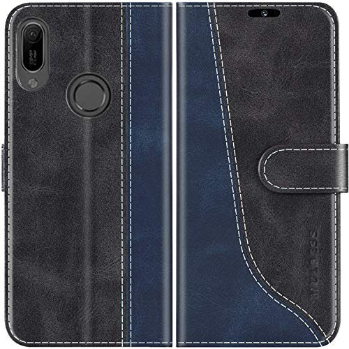 Mulbess Coque pour Huawei Y6 2019 / Honor 8A, Etui a Rabat, Housse en Cuir, Pochette de Protection Portefeuille, Élégant Noir
