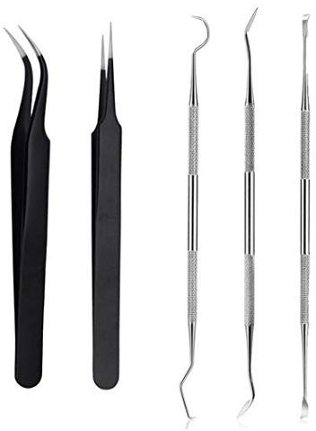 5PCS Stainless Steel Weeding Vinyl Tools Craft Vinyl Cardstock Paper Crafting Kit Curved Hook Spatula Tweezers for Vinyl Lettering Silhouettes Cameos Scrapbooking Lettering