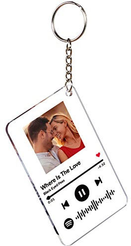 VEELU Spotify Schlüsselanhänger Personalisiert mit Foto Gravur Wunschtext Bild Song Cover Design Fotogeschenk für beste Freundin Besties oder Freund Partner
