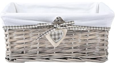 green leaves Large Grey Wash Wicker Storage Gift Hamper Basket with Liner