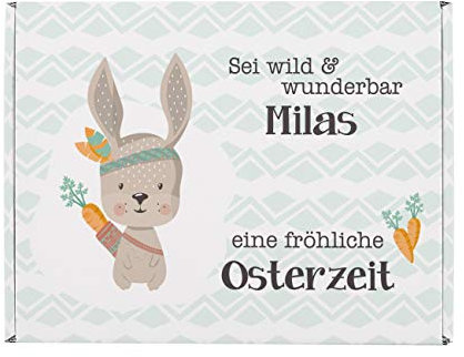 Herz & Heim® Ostergeschenk Verpackung mit Personalisierung Indianer Osterhase