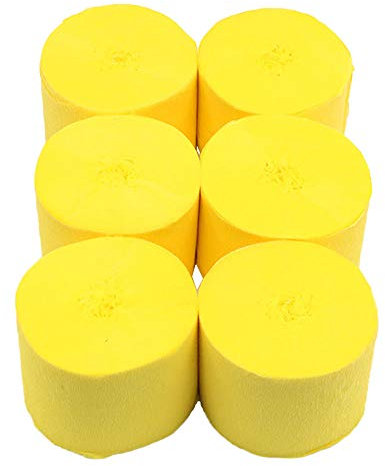 ANCLLO 6 Rollen 4,5 cm x 25 m Krepppapier Party Luftschlangen Hintergrund hängende Dekorationen für Geburtstagsparty, Hochzeit und Festival-Dekorationen (Gelb)