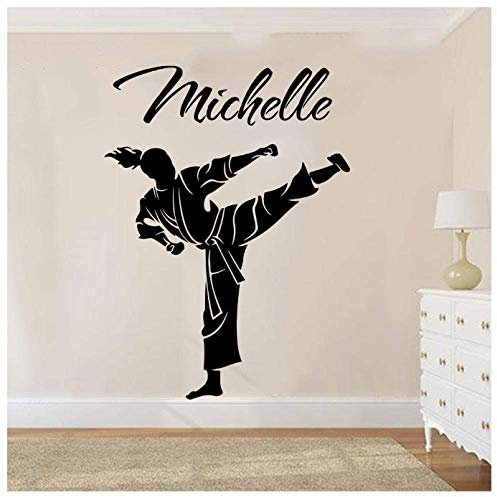 Benutzerdefinierter Name Kampfkunst Karate Taekwondo Wandtattoo Mädchen Zimmer Persönlichkeit Boxen Judo Übung Wandaufkleber Schlafzimmer Spielzimmer Vinyl 56X42Cm