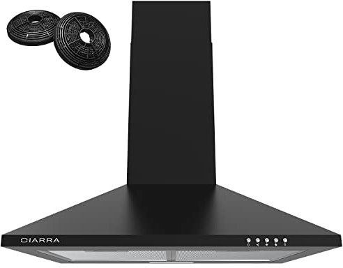 CIARRA Classe A++ Cappa Aspirante 60 cm 370 m³/h Cappa da Cucina in Acciaio INOX 3 livelli illuminazione a LED Filtro carbone CBCF002X2(Nera)
