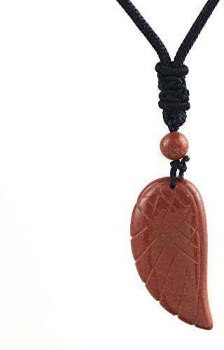 Piedra Natural Talla Ángel ala Colgante Curación Cristal Cuarzo Lapis Lazuli Reiki Chakra Cadena de Cuerda Puntiaguda Colgante Colgante, YLLLLY-6686 (Metal Color : Red Jasper)