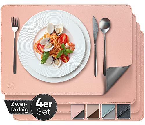 Loco Bird Edle Tischsets Platzsets Abwaschbar aus PU-Leder - Tischdeckchen 4er Set - Tischset rosa/dunkel grau, 43x30cm Platzset Lederoptik, abwaschbare Tischset Kunstleder, Platzdeckchen Abwaschbar