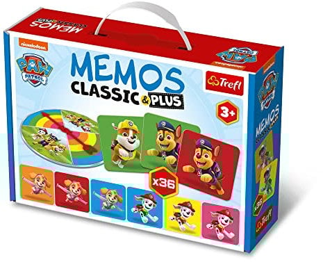 Trefl - Memos Classic & Plus, PAW Patrol - Lernspiel für Kleinkinder, Bilderpaare Finden, Verschiedene Variationen von Spaß, Shuffleboard, Memory-Spiel mit Märchenfiguren für Kinder ab 3 Jahren