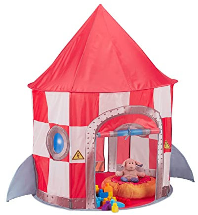 Relaxdays Spielzelt, Raketen-Design, Kinderhöhle, drinnen & draußen, HD 130 x 100 cm, Mädchen & Jungen, Kinderzelt, bunt