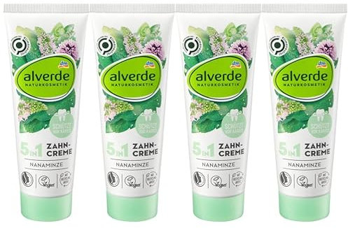 alverde NATURKOSMETIK 5in1 Zahncreme Nanaminze, 4er-Pack Zahncreme (4 x 75 ml), 300 ml